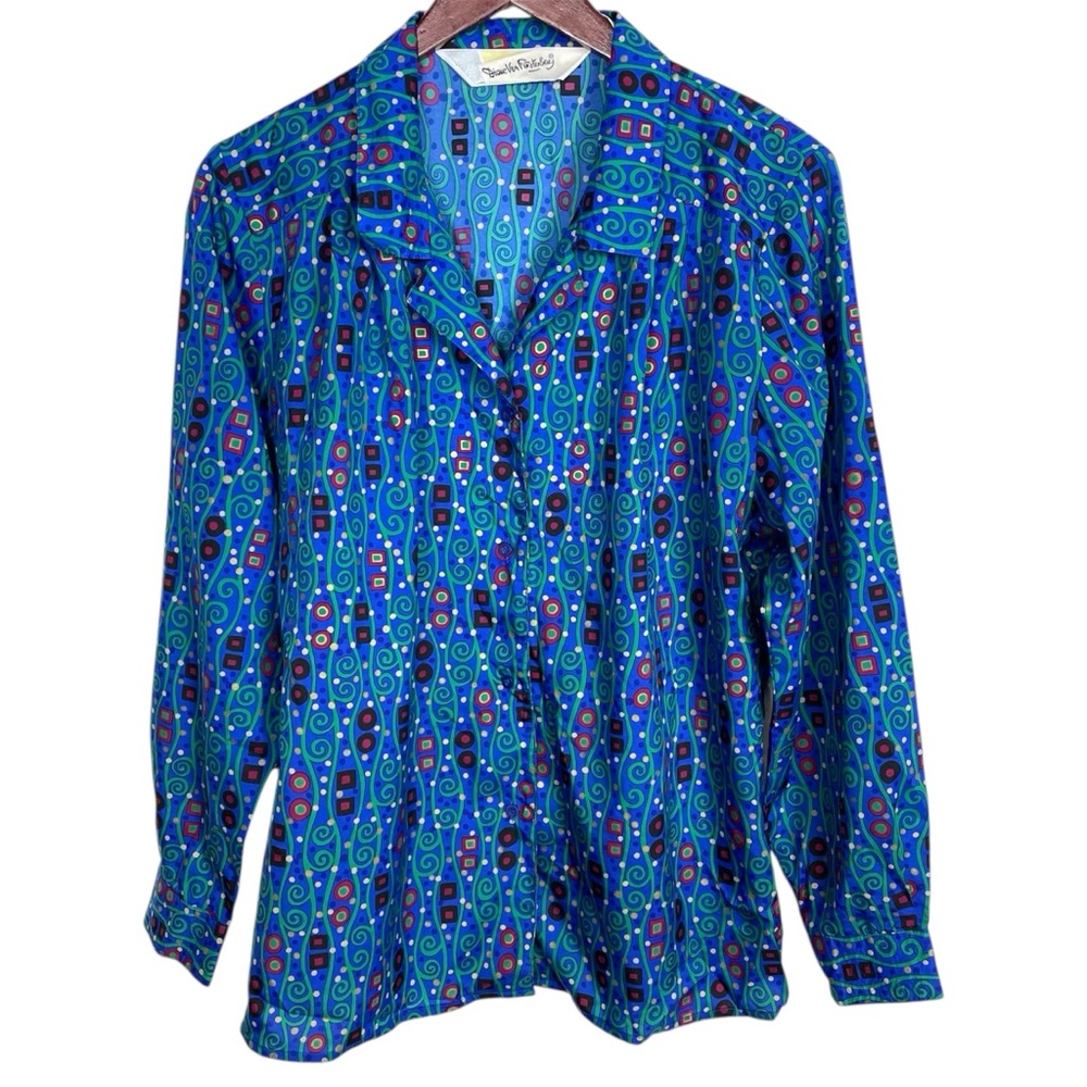 Diane Von Furstenberg Vintage Button Down Geometric Print Blouse Size M